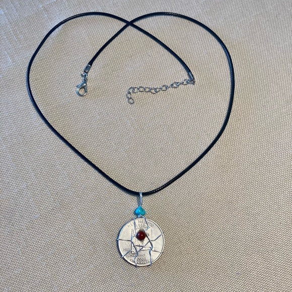 New Mexico Turquoise Red Jasper State Quarter Necklace - Picture 2 of 4